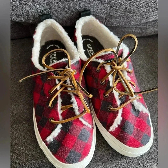 Sperry women’s size 7 flannel red and black slip ons - Picture 1 of 9